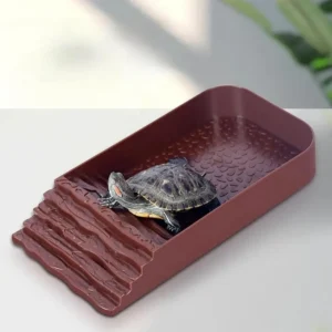 Reptile Ramp Water Bowl Dish Reptile Bathing Pool Feeding Dish with Ramp Aquarium Ornament for Gecko, Snake, Turtle, Lizard Bath