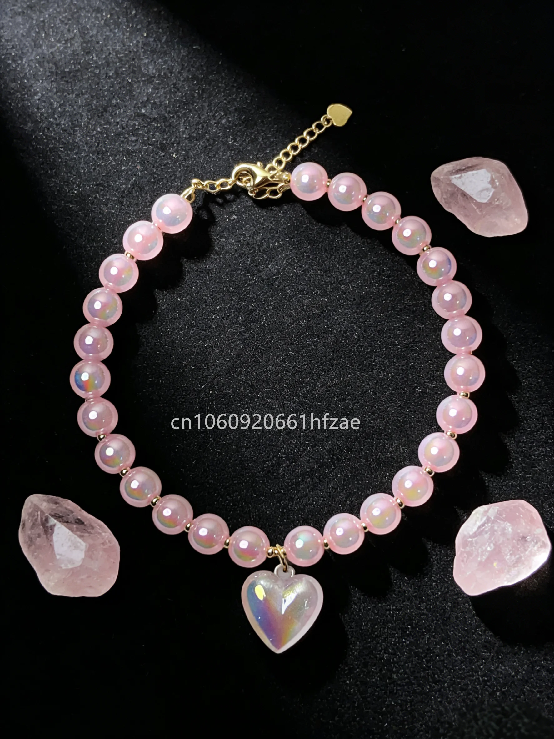 Pink Color Beads Cat Collar Pet Pearl Shape Necklace Dog Callar Jewerly Heart Charm Love Pendant Pet Products Cat Birthday Gift - Image 3