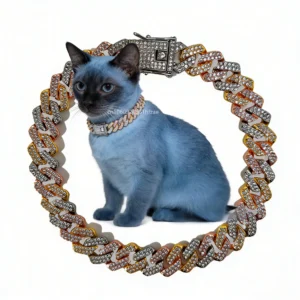 14mm Width Tri-color Cuban Chain Cat Collar Secure Buckle Pet Necklace Jewelry Accessories for Small Medium Cats Dogs 12"