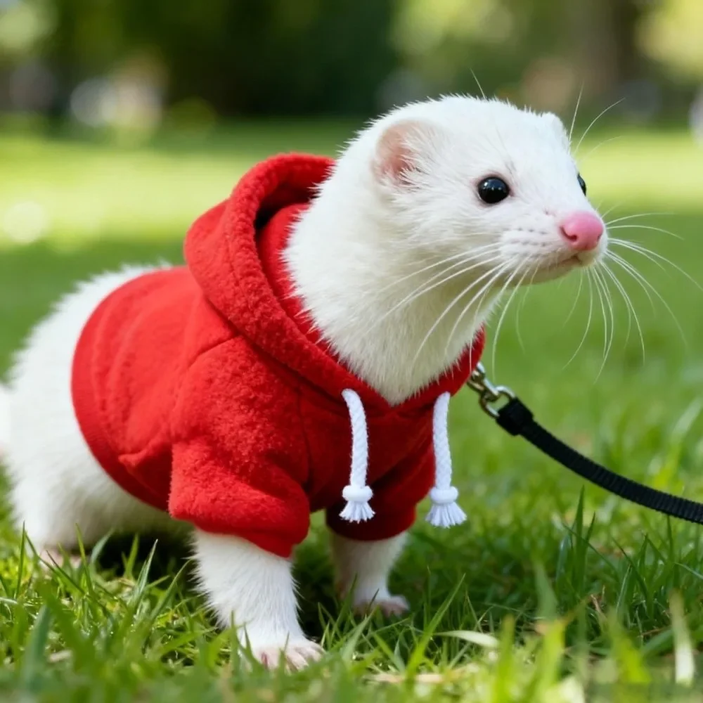 Fashionable Elastic Ferret Hoodie Thick Fleece Soft Pet Striped Sweatshirt Stylish Drawstring Cozy Pet Warm Clothing Winter - Image 2
