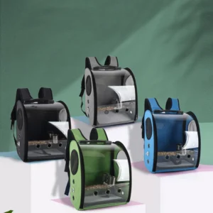 Portable Bird Carrier Bag Birdcage Parrot Transparent Backpack with Feeding Cups Wood Platform for Parakeet Cockatiel Lovebirds