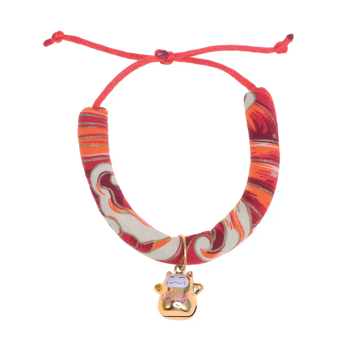 Japanese Style Cat Collar Red Size S Lucky Cat Pattern Soft Cotton Comfortable Pet Supplies Outdoor Walking Fashionable - Image 4