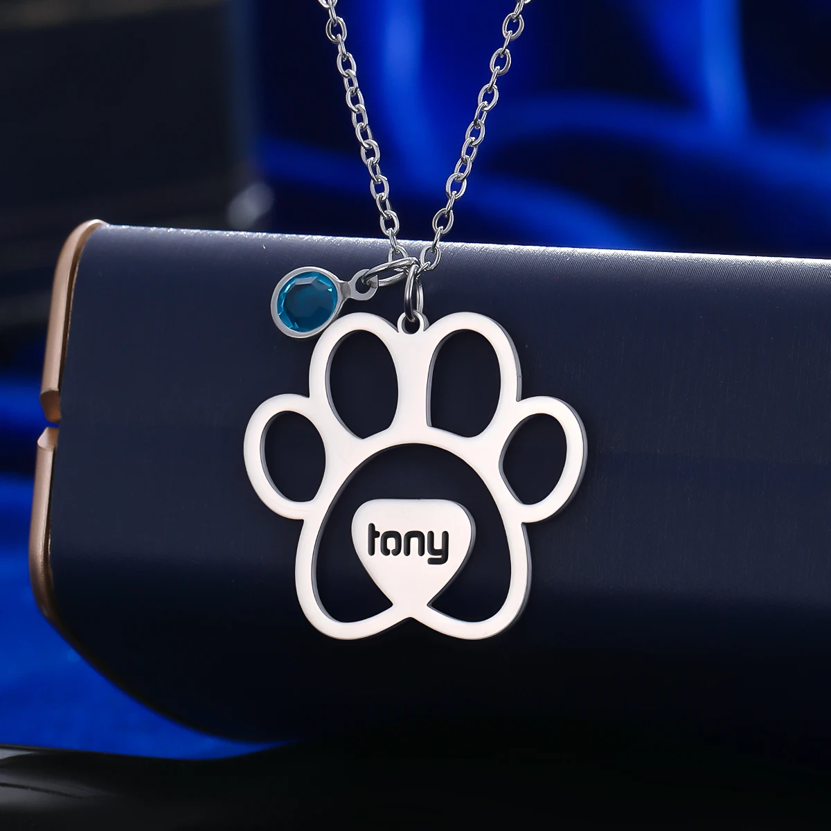Cute Cat Puppy Paw Print Pendant Necklaces Personalized Name Stainless Steel Men Women Clavicle Choker Jewelry Pet Lover Gifts - Image 3