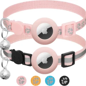 2 Pack Breakaway Cat Collar with Bell, Reflective Adjustable 7-12In Safety Buckle for Pets in Pink