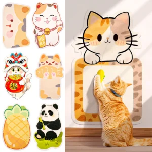 Self-Adhesive Cat Scratcher With Random Hanging Cat Toy Wall Mounted Felt Cat Scratch Mat Cats Scratcher Pad Carpet Cat Supply