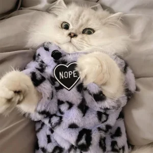 Autumn Winter Cat Clothing Purple Leopard Print Warm Sweater With Thick Fleece Cloth Doll Pet Clothing Small Medium Dog Cat Vest