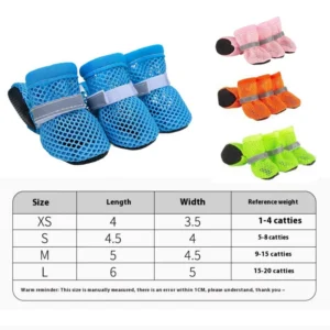 4Pcs Summer Cooling Dog Boots for Night Walks Breathable Mesh Dog Shoes with Reflective Straps & Soft Sole for Paw Protection
