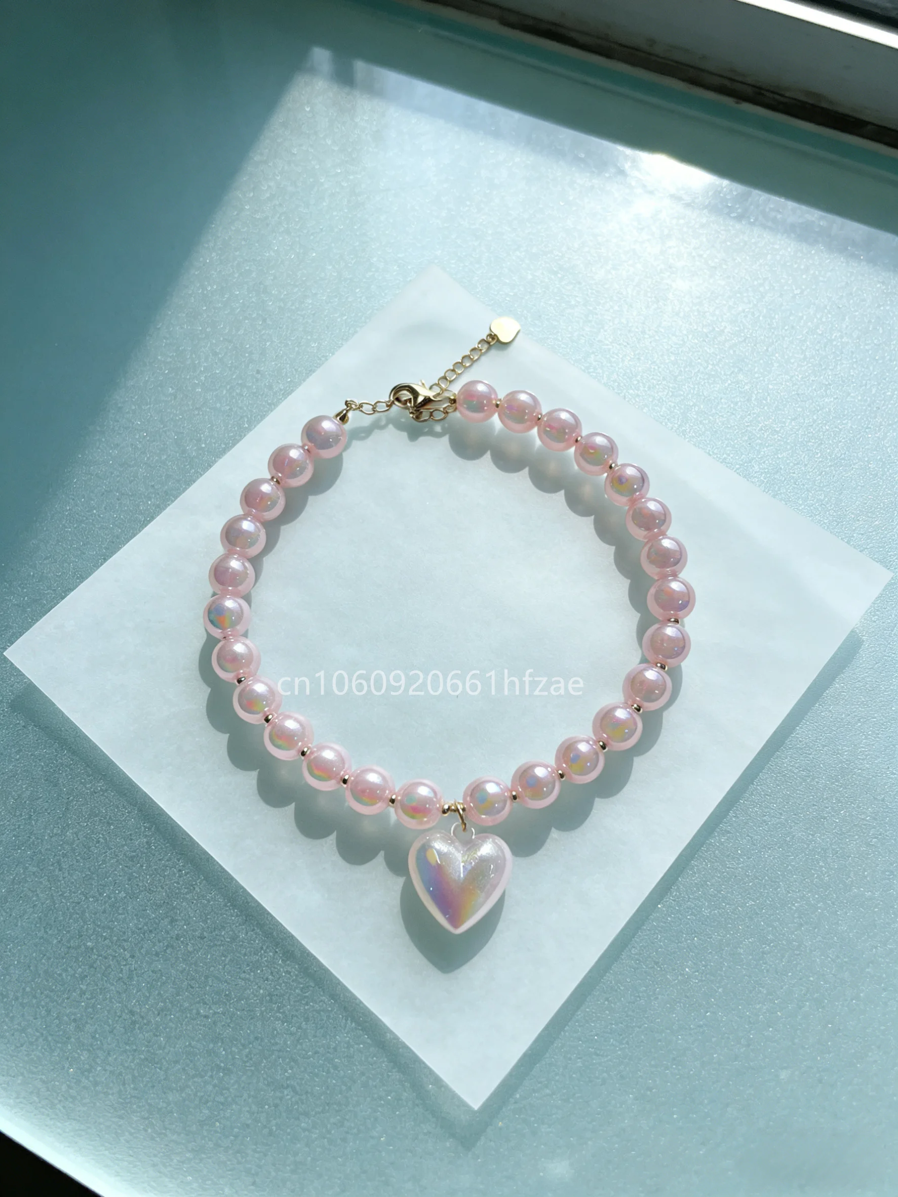 Pink Color Beads Cat Collar Pet Pearl Shape Necklace Dog Callar Jewerly Heart Charm Love Pendant Pet Products Cat Birthday Gift - Image 4