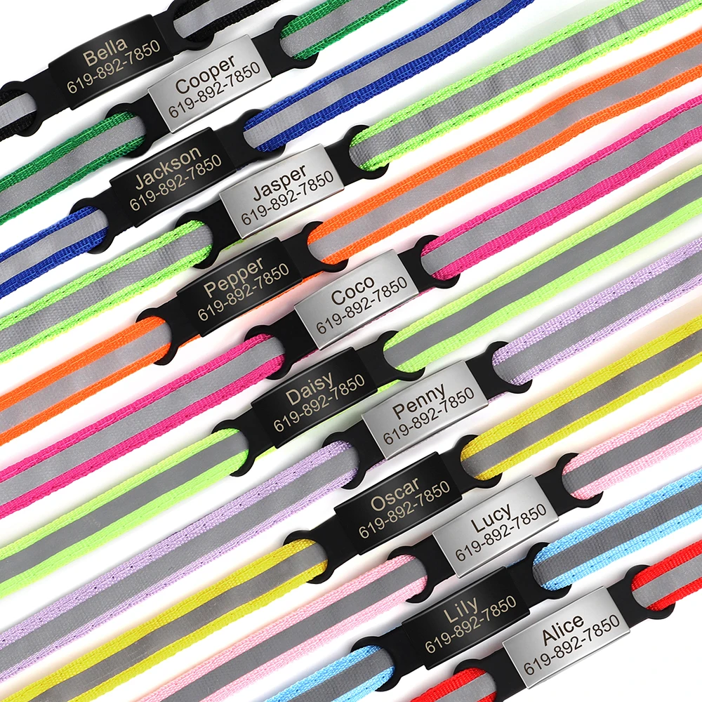 Customized Cat Collar Reflective Cat Collar Free Engraved Puppy Kitten Pet ID Nameplate Necklace With Bell Anti-lost For Cats - Image 4