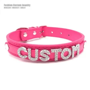 Sexy Hot Rosy Leather Customized Name Letters Collar Choker Necklace DIY Personalized Cosplay Buckle Belt Chocker Jewelry Gift