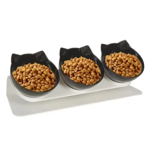 Raised Cat Bowl Set Anti-Vomit Tilted Water and Food Feeder with 3 Dishes Pet Feeding Accessories for Cat Dog Bowls for Dry Food