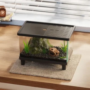 Multifunctional Transparent Reptile Terrarium Visual Breathable Lizard Breeding Box with Cover Reptile Habitat Landscaping