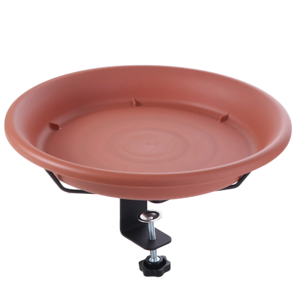 Practical Adjustable Deck Railing Bird Bath Plastic Removable Bird Bath Feeder Brown Deck Mounted Bird Bath for Garden - Image 3