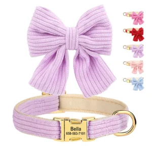 Free Personalized Dog Collar with Cute Bowknot Soft Velvt Pet Puppy Collars Necklace Adjustable For Small Medium Dogs Chihuahua
