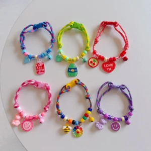 Pet Cat Dog Collar Color Contrasting Weaving Summer Freshness Adjustable Love Smiling Face Necklace Cat Breakaway Collar