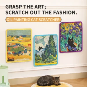Oil painting Sisal Cat Scratching Board,Pasteable Vertical Cat Scratcher Mat,Furniture Protective,Space-Saving Design for Cats