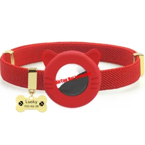 Cute Kitten Collars Customized AirTag Cat Collar GPS Tracker Stretchy Necklace with AirTag Holder Dogs Puppies Pet ID Name Tag