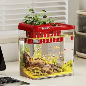 New 2 in 1 Fish Tank PET ABS Transparent Hydroponic Tank Multi-functional with Lid and Light Desktop Aquarium Home Use