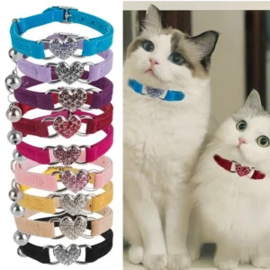 Heart Charm and Bell Cat Collar Safety Elastic Adjustable with Soft Velvet Material 9 Colors Pet Product Small Dog Collar Pet