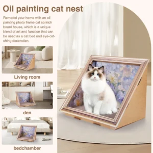 3D Oil Painting Cat Claw Board Reusable Oil Painting Frame Cat Nest Breathable Cardboard Photo Frame Cat Bed for Pet Gifts