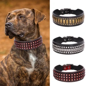 2inch Wide Luxury Genuine Leather Dog Collar Durable Metal Rivet Collars Cool Collars for Medium lagre Dogs German Shepherd