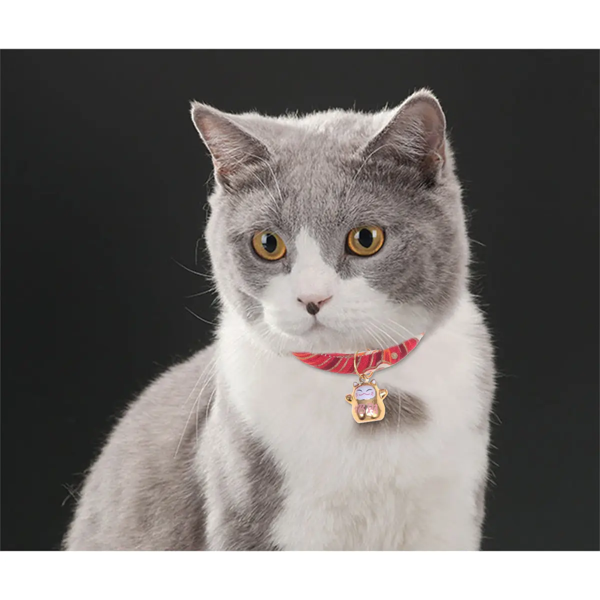 Japanese Style Cat Collar Red Size S Lucky Cat Pattern Soft Cotton Comfortable Pet Supplies Outdoor Walking Fashionable - Image 2