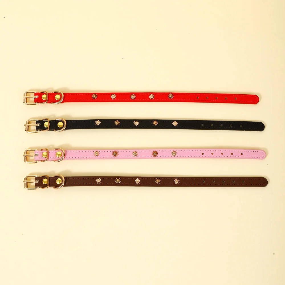 Designers Leather Cat Collar Gold Rivet Kitten Necklace for Cats Small Dog Puppy Accessories Pet Supplies Chihuahua 1.3 CM Width - Image 5