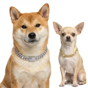 Luxury Cuban Link Cat Necklace Jewelry Rhinestone Collar Cat Gold Chain Kitten Wedding Prom Costume Accessories for Cats Puppy