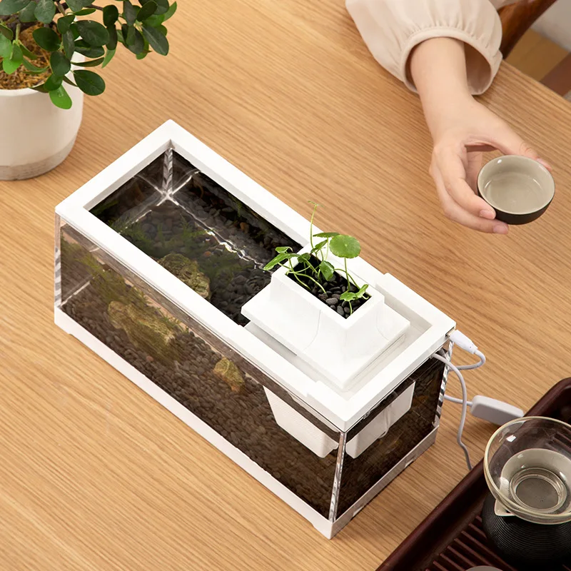 High Transmittance Fish Tank Aquarium Kits with Water Pump Heating Mat Lighting Desktop Decor For Shrimp Jellyfish Goldfish - Image 5