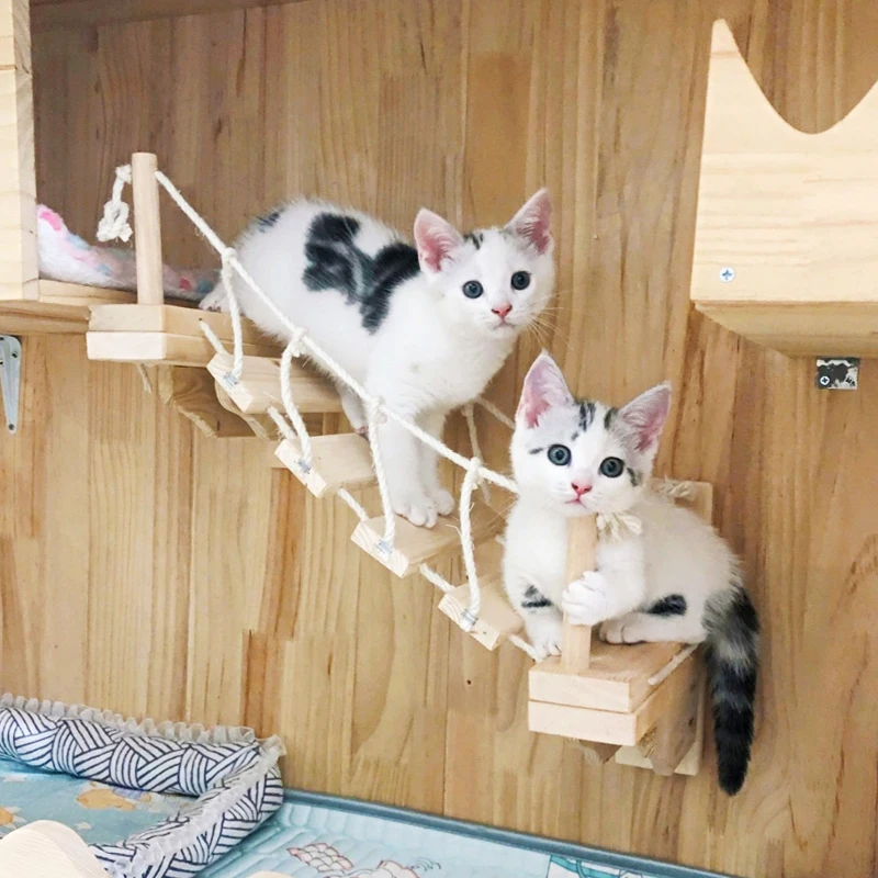 Wall Mounted Cat Climbing Bridge Cat Hammock Sisal Ladder for Kitten Playing and Rest Wood Cat Bridge for Sleeping Playing Climb - Image 2