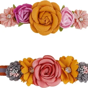 2 Pack Pink Floral Cat Collar with Bell and Removable Bowtie, Breakaway Adjustable for Small Cats and Dogs