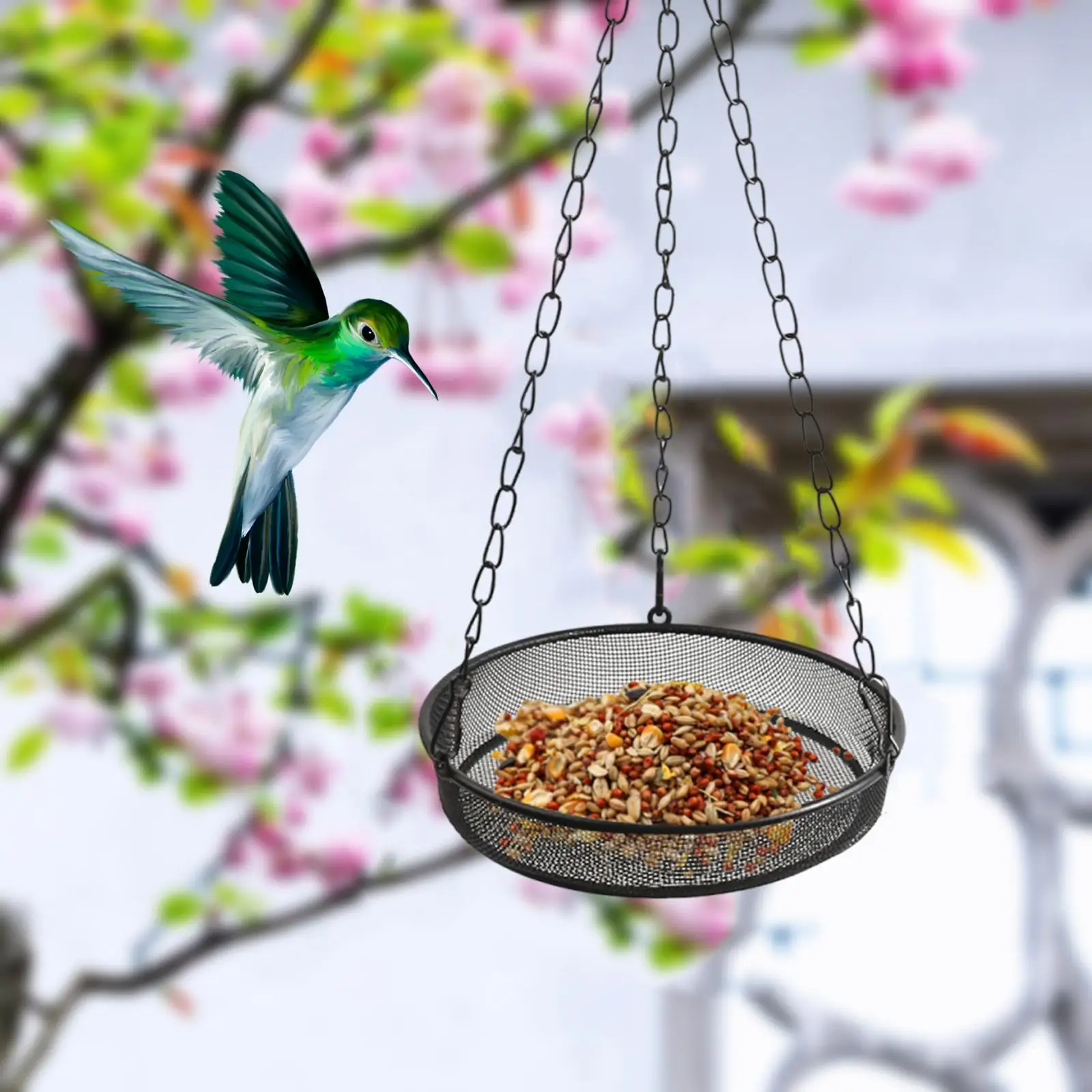 Hanging Bird Feeder Tray Weather Resistant Iron Multipurpose Easy Clean Metal Mesh Tray for Yard Tree Outside Patio Garden - Image 3