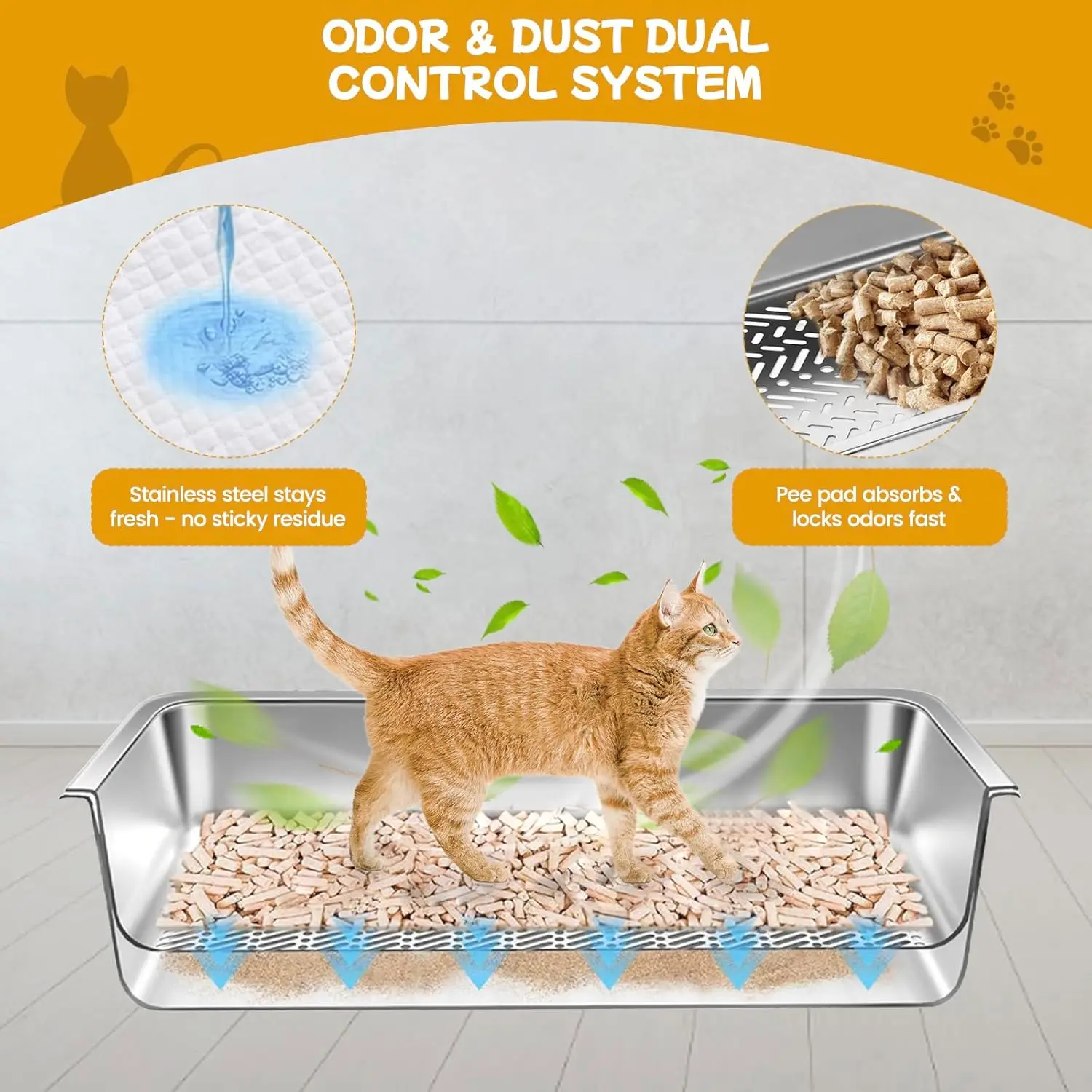 XL Stainless Steel Sifting Litter Box for Pine Pellets, Easy Clean with Scoop and Pad, Indoor Cat Tray - Image 3