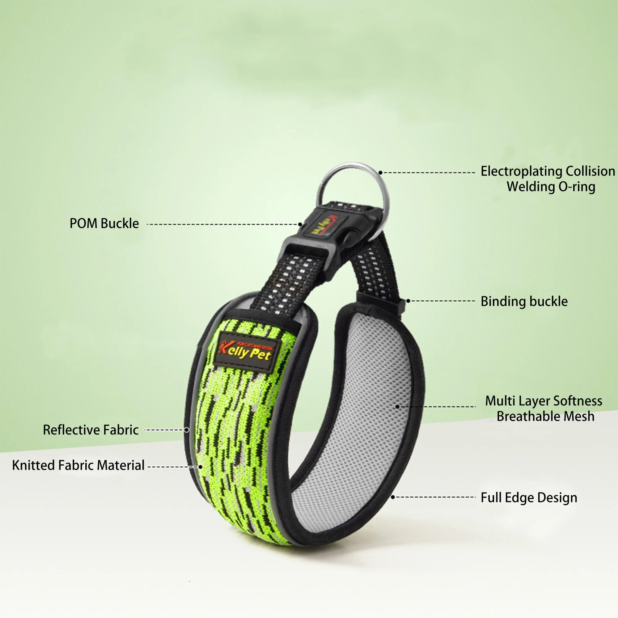 1pc Reflective Dog Collar, Breathable, Adjustable for Small Medium Large Dogs Pug