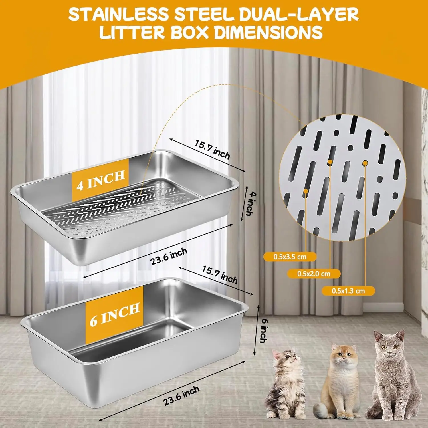 XL Stainless Steel Sifting Litter Box for Pine Pellets, Easy Clean with Scoop and Pad, Indoor Cat Tray - Image 2