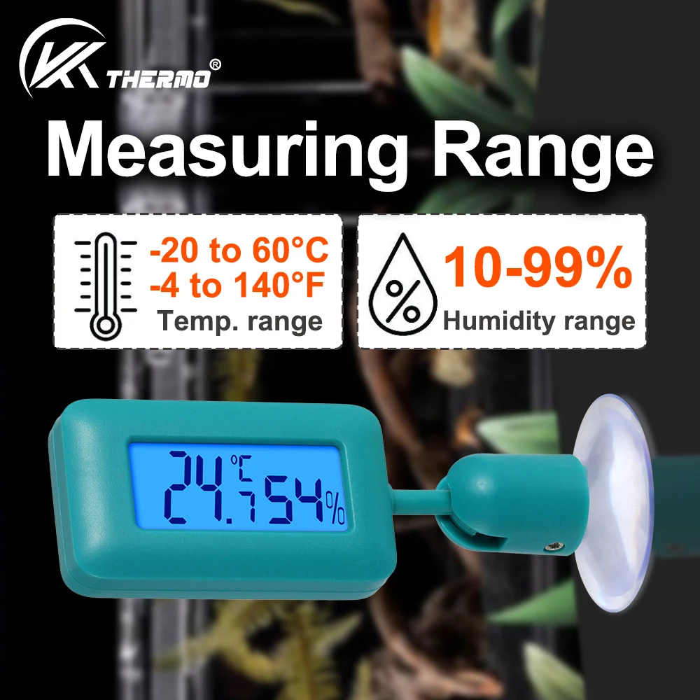 Mini Digital Reptile Thermometer 360 Degree Rotating Luminous Suction Cup Hygrometer For Lizards Snakes Spiders Accessories