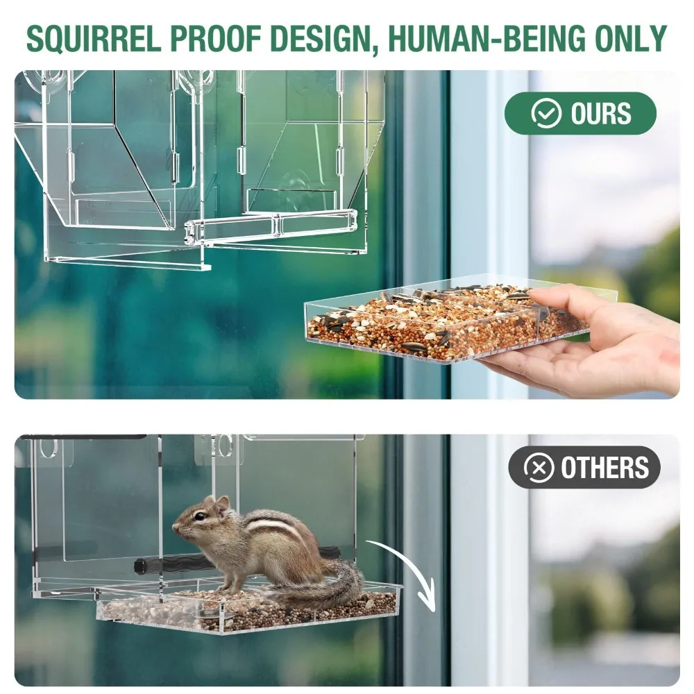 Clear Window Birds Feeder Squirrel-Proof Spacious Birds Feeding House with Suction Cup Bird Feeding Trays - Image 6