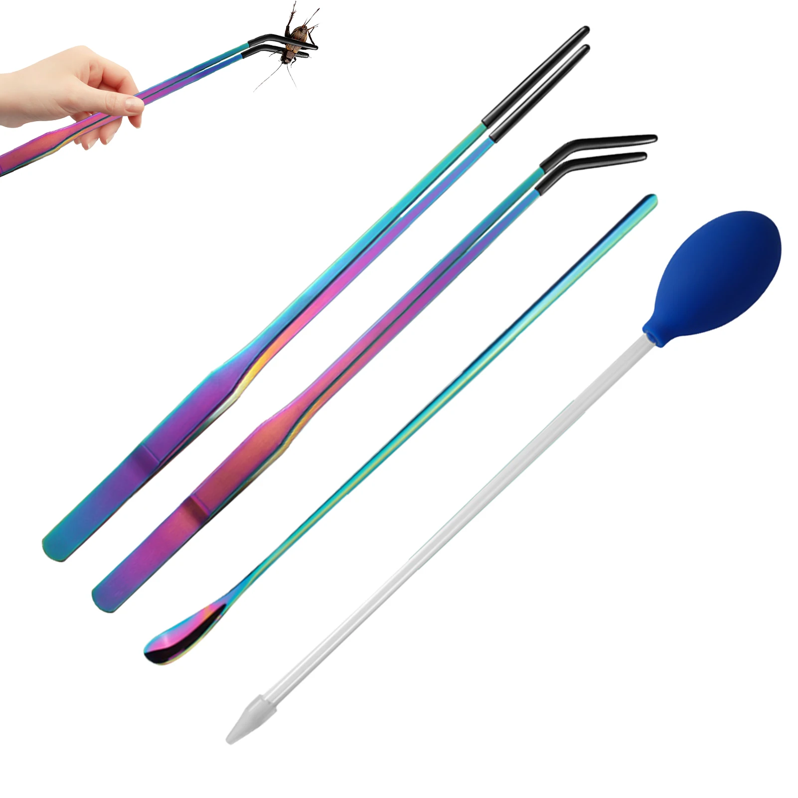 4pcs Reptile Feeding Tongs Aquascaping Tools Set for Pets Crab Turtle Planting Tweezers Stainless Steel Pet Feeding Clamp - Image 3