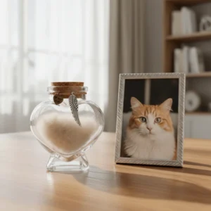 Heart-Shaped Pet Hair Storage Bottle Glass Corked Lid Cat Funeral Urn Transparent Pet Fur Keepsake Jar Pet Cremation