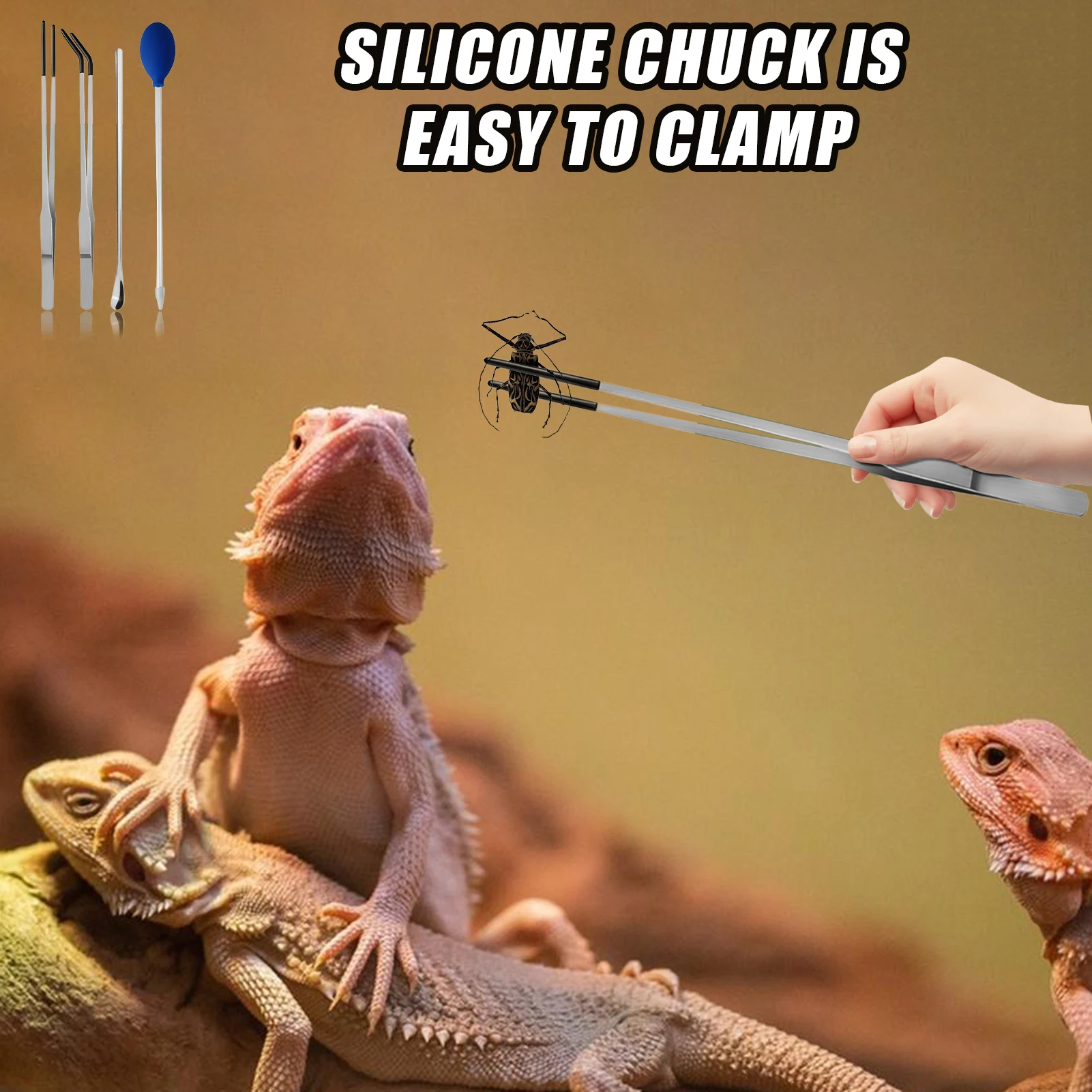 4pcs Reptile Feeding Tongs Aquascaping Tools Set for Pets Crab Turtle Planting Tweezers Stainless Steel Pet Feeding Clamp