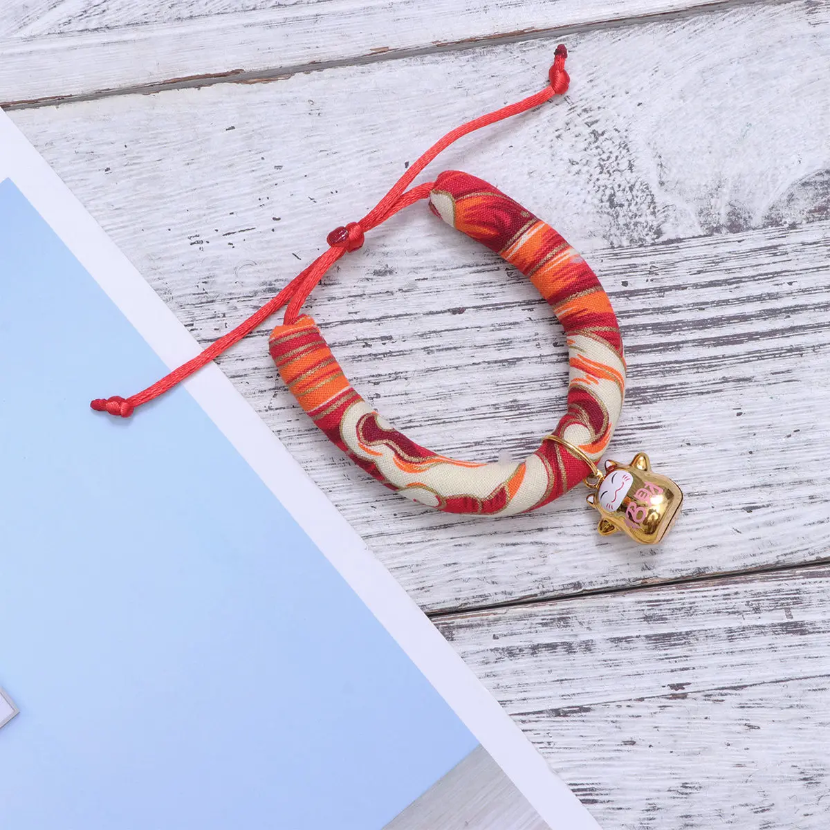 Japanese Style Cat Collar Red Size S Lucky Cat Pattern Soft Cotton Comfortable Pet Supplies Outdoor Walking Fashionable - Image 5