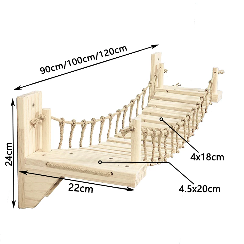 Wall Mounted Cat Climbing Bridge Cat Hammock Sisal Ladder for Kitten Playing and Rest Wood Cat Bridge for Sleeping Playing Climb - Image 5