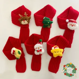 Christmas Pet Knit Scarf for Cats Cute Elk Santa Snowman Xmas Decor Warm Red Pet Neckwear