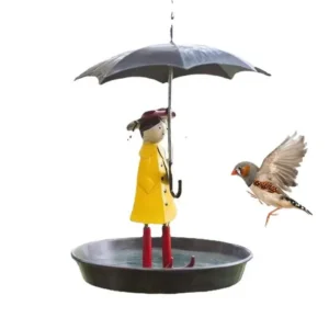 Bird Feeder Outdoor Container Hanging Wild Bird Feeder Leakproof Seed Feeding Girl with Umbrella Tray Yard Garden Decoration
