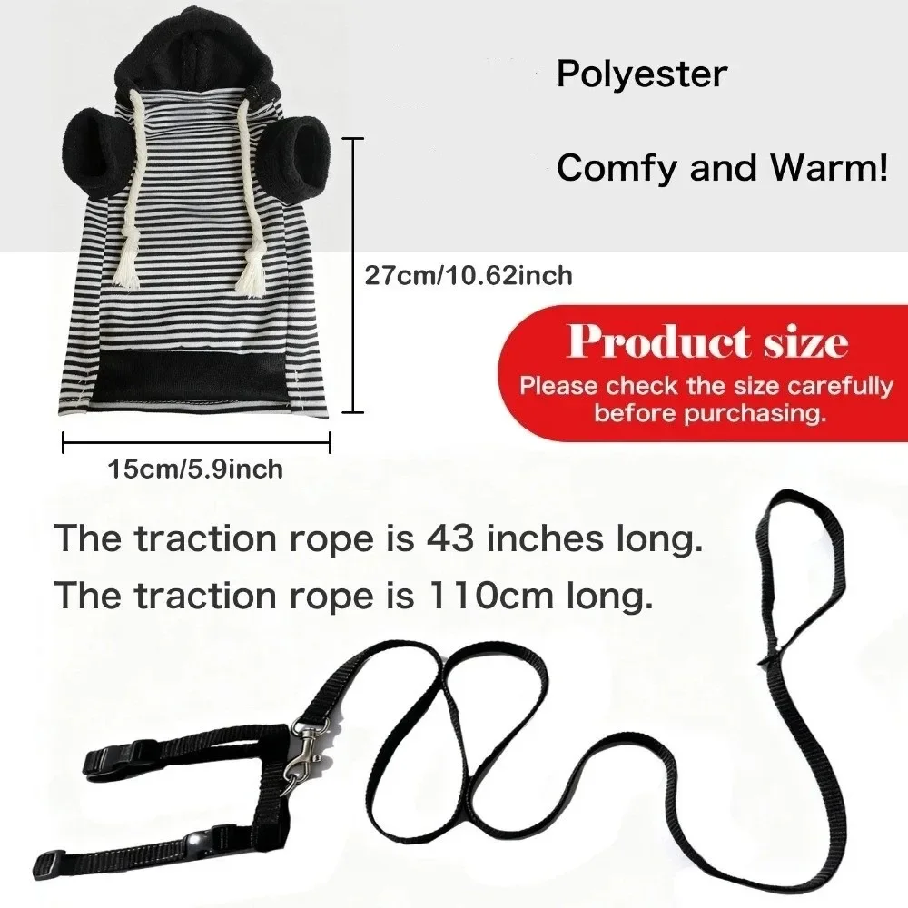 Fashionable Elastic Ferret Hoodie Thick Fleece Soft Pet Striped Sweatshirt Stylish Drawstring Cozy Pet Warm Clothing Winter - Image 4