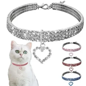 2025 New Cat Dog Collar Three Row Elastic Rhinestone Pet Collars Love Decoration Necklace Puppy Kitten Ornament Pets Supplies