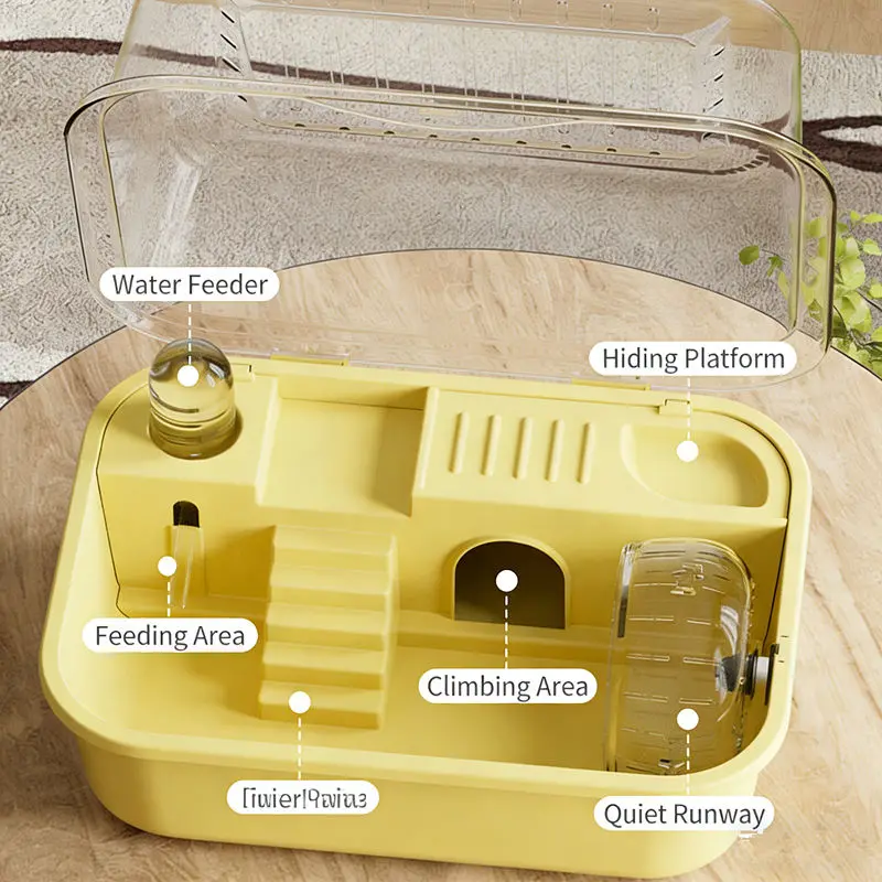 2-Tier Luxury Hamster Cage, Escape-Proof Transparent Portable Habitat Starter Kit for Hamsters Syrian Hamsters - Image 6