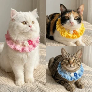 Stylish Flowers Pendant Pet Cat Necklaces Adjustable Hand-knitted Dog Neck Accessories Cute Dog Scarf Bib Daily Use