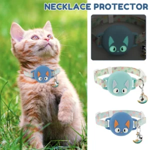 Pet Collar Silicone AirTag Cat Collar 22-30 cm Adjustable Dog Tracker with Bell Anti Loss Waterproof Reflective Kitten Collar
