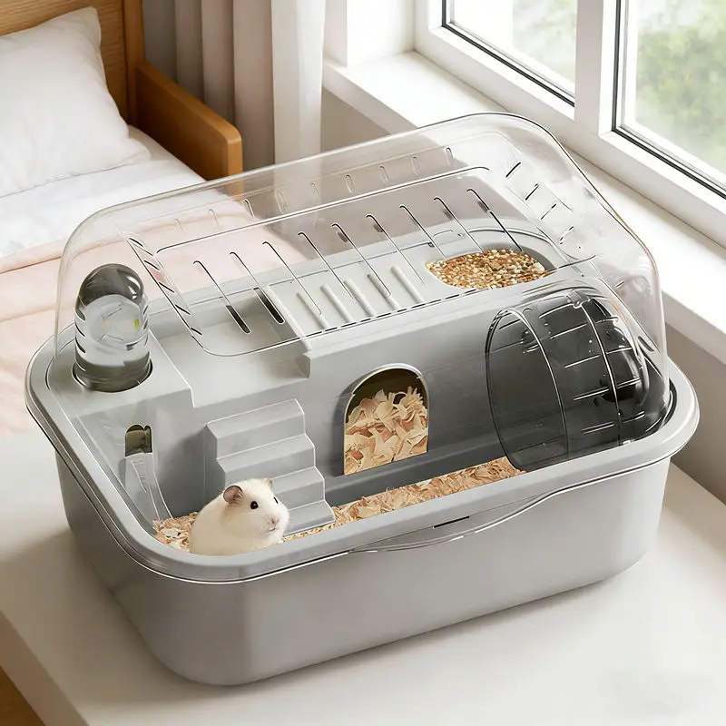 2-Tier Luxury Hamster Cage, Escape-Proof Transparent Portable Habitat Starter Kit for Hamsters Syrian Hamsters